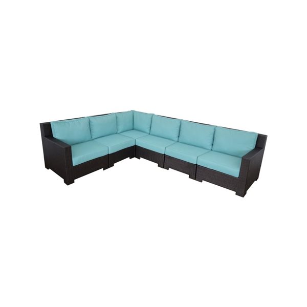 CIEUX Provence Outdoor Patio Wicker Rattan Modular L-Shaped Sectional Sofa in Blue