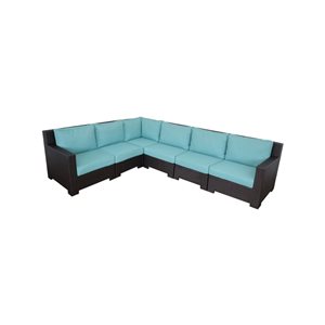 CIEUX Provence Outdoor Patio Wicker Rattan Modular L-Shaped Sectional Sofa in Blue