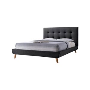 True Contemporary Drew Dark Grey Tufted Linen King Platform Bed