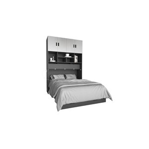 True Contemporary Hyde Light Grey and Dark Grey Murphy Cube Cabinet Full Bed with Folding Gel Memory Foam Mattress