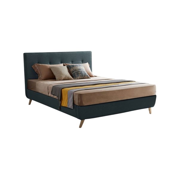 True Contemporary Drew Midnight Blue Tufted Linen Queen Platform  Bed