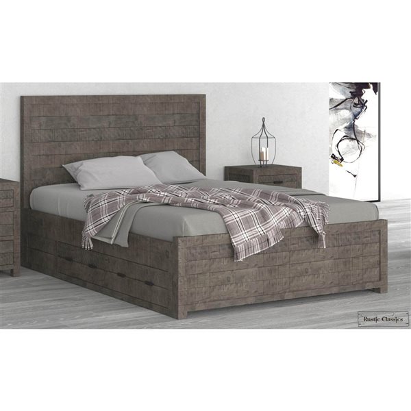 Rustic Classics Whistler Reclaimed Wood Platform King Bed with 4 Storage Drawers in Grey