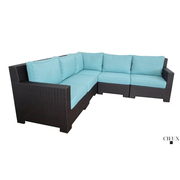 CIEUX Provence Outdoor Patio Wicker Rattan Modular Corner Sectional Sofa in Blue