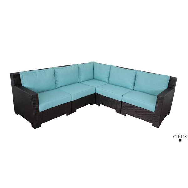 CIEUX Provence Outdoor Patio Wicker Rattan Modular Corner Sectional Sofa in Blue