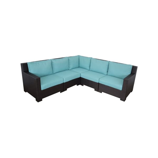 CIEUX Provence Outdoor Patio Wicker Rattan Modular Corner Sectional Sofa in Blue