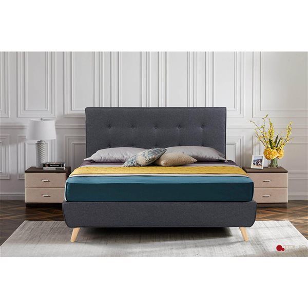 True Contemporary Drew Dark Grey Tufted Linen Queen Platform Bed