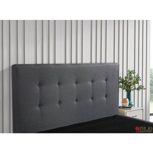 True Contemporary Drew Dark Grey Tufted Linen Queen Platform Bed