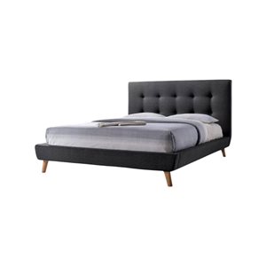 True Contemporary Drew Dark Grey Tufted Linen Queen Platform Bed