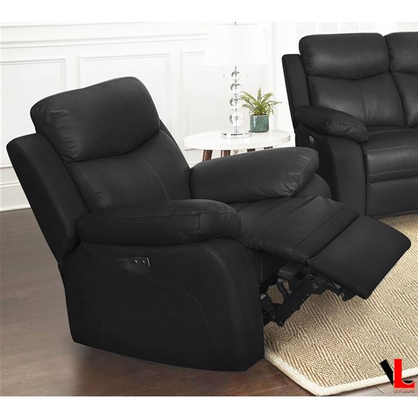 Levoluxe Aveon 38.5-in Pillow Top Arm Reclining Black Chair in Leather Match