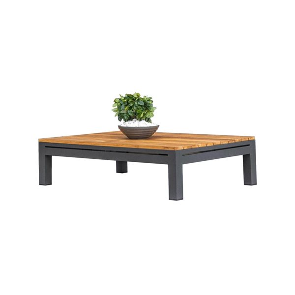 CIEUX Bordeaux Outdoor Patio Aluminum Metal Coffee Table with Acacia Wooden Top in Grey and Natural