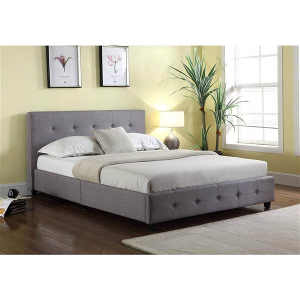 True Contemporary Grace Grey Tufted Linen Full Platform Bed