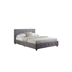 True Contemporary Grace Grey Tufted Linen Full Platform Bed
