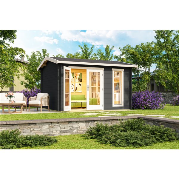 Remise de jardin 13 pi x 11,5 pi en bois massif Banff 1 de Technoflex à porte double fenêtre