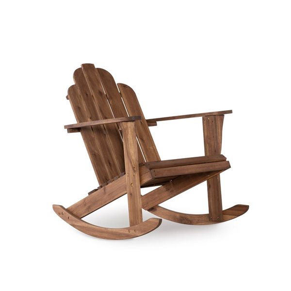 Linon Home Decor Anselmo Adirondack-Style Brown Wooden Outdoor Rocking Chair