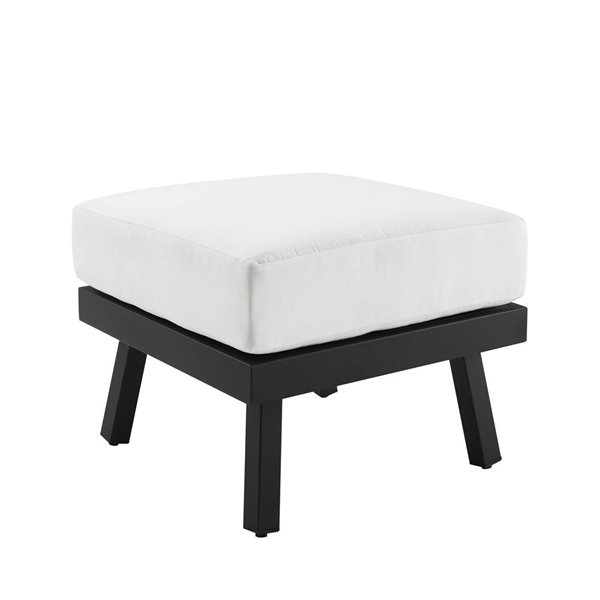 Pouf d'extérieur carré 22 po Arkona par Linon Home Decor cadre aluminium noir et coussin blanc