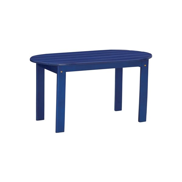 Table basse ovale d'extérieur en bois Anselmo par Linon Home Decor 18,1 l. x 35,2 L. x 18,1 po h., bleu