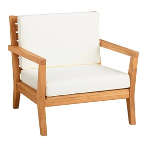 Linon Home Decor Sarandon Teak Wooden Outdoor Armchair with Off-White Seat Cushions