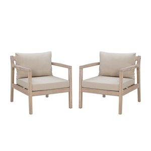 Linon Home Decor Socha Natural Wooden Outdoor Side Chairs with Beige Seat Cushions - Set of 2