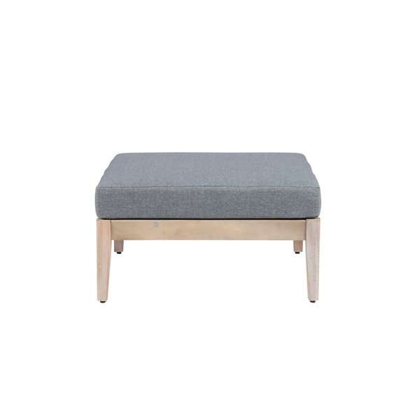 Pouf d'extérieur carré 30,25 po en bois Dempsey par Linon Home Decor cadre naturel et coussin gris