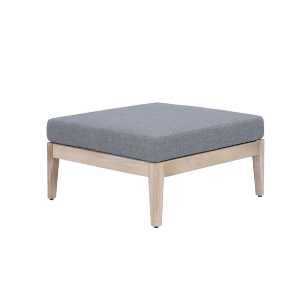 Linon Home Decor Dempsey Grove 30.25-in Square Natural Wooden Ottoman with Grey Cushion