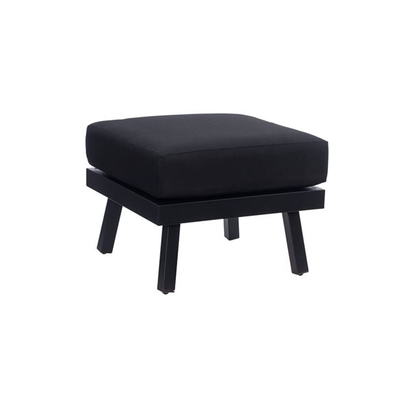 Pouf d'extérieur carré 22 po Arkona par Linon Home Decor cadre aluminium noir et coussin noir