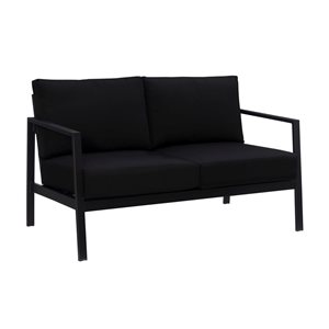 Causeuse d'extérieur Arkona par Linon Home Decor 51,25 po l. aluminium noir et coussins noirs