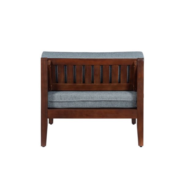 Linon Home Decor Dempsey Grove Walnut Finish Wooden Outdoor Middle Chair with Grey Seat Cushions