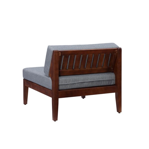 Linon Home Decor Dempsey Grove Walnut Finish Wooden Outdoor Middle Chair with Grey Seat Cushions