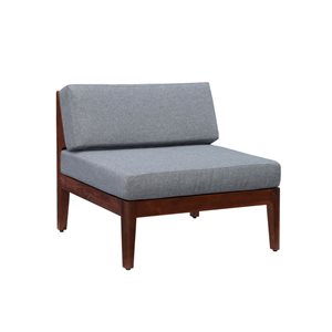 Chaise de centre en bois pour extérieur Dempsey Grove pas Linon Home Decor fini noyer et coussins gris