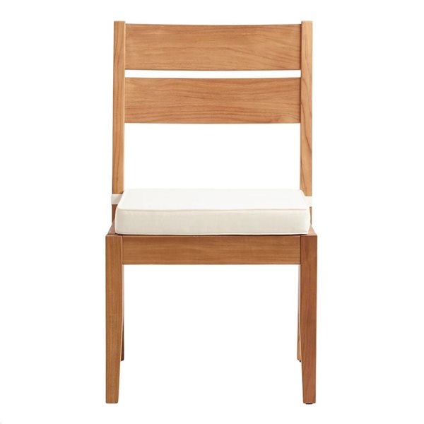 Chaises de salle à manger d'extérieur Sarandon par Linon Home Decor bois de teck et coussins blanc cassé, lot de 2