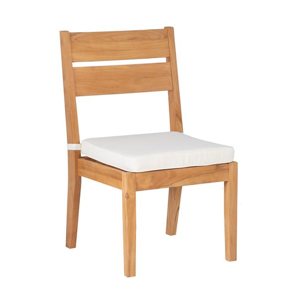 Linon Home Decor Sarandon Teak Wooden Outdoor Dining Chairs with Off-White Seat Cushions - Set of 2