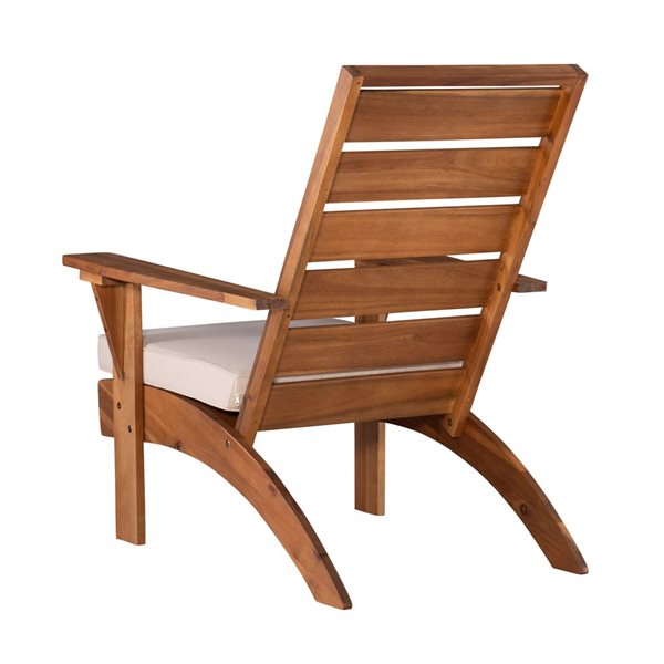 Chaise d'extérieur en bois naturel Beaumont par Linon Home Decor avec coussin blanc cassé