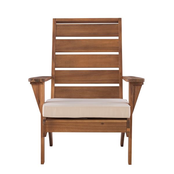 Chaise d'extérieur en bois naturel Beaumont par Linon Home Decor avec coussin blanc cassé