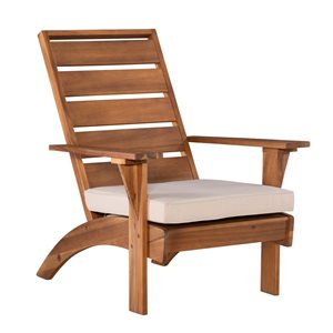 Linon Home Decor Beaumont Natural Wooden Outdoor Chair with Off-White Seat Cushion