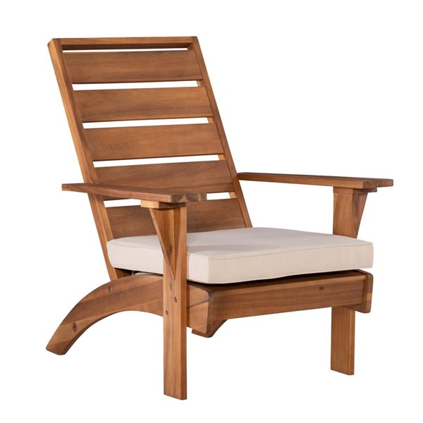 Chaise d'extérieur en bois naturel Beaumont par Linon Home Decor avec coussin blanc cassé