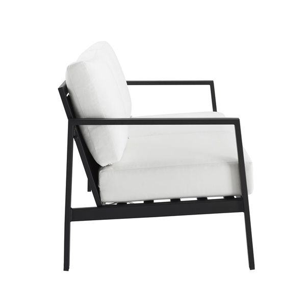 Causeuse d'extérieur Arkona par Linon Home Decor 51,25 po l. aluminium noir et coussins blancs