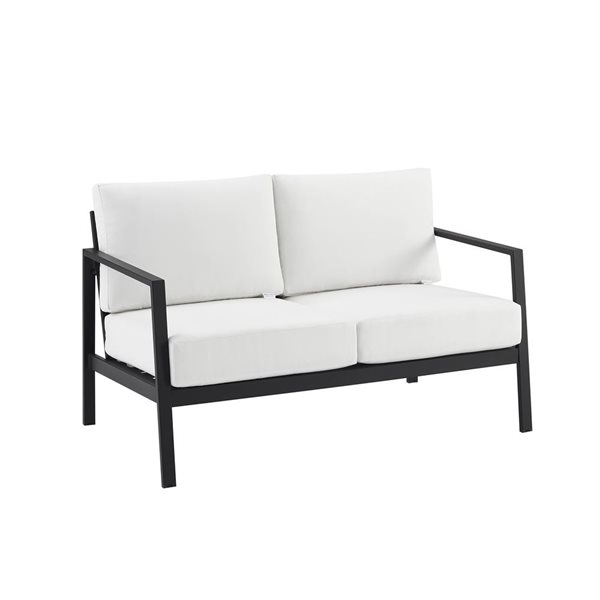 Linon Home Decor Arkona 51.25-in W Black Aluminum Outdoor Loveseat with White Seat Cushions