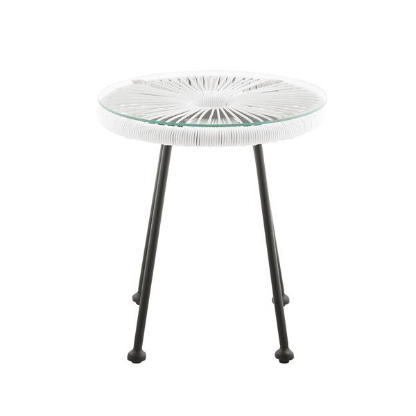 Table d'appoint Athol ronde d'extérieur par Linon Home Decor métal/osier/verre 16,75 diamètre x 18,25 po h., blanc/noir