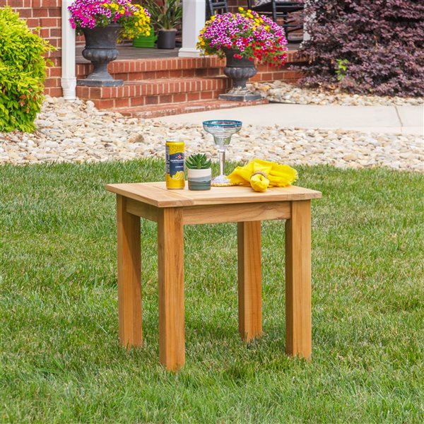 Linon Home Decor Sarandon Natural Teak Wooden Square Outdoor Side Table - 18.11 W x 22-in H