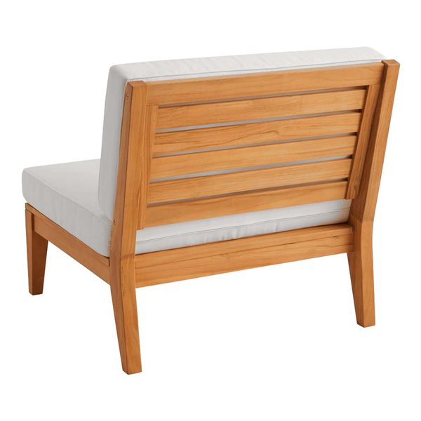 Linon Home Decor Nalbandian Natural Teak Wooden Outdoor Armless Chair with Off-White Seat Cushions