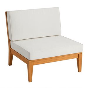 Chaise d'extérieur sans accoudoirs Nalbandian par Linon Home Decor en teck naturel et coussins blanc cassé