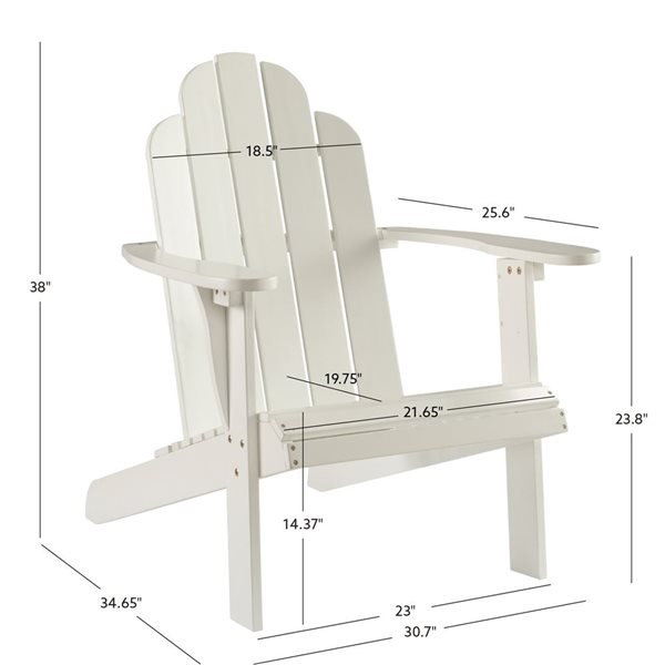 Chaise d'extérieur en bois style Adirondack Anselmo par Linon Home Decor, blanc