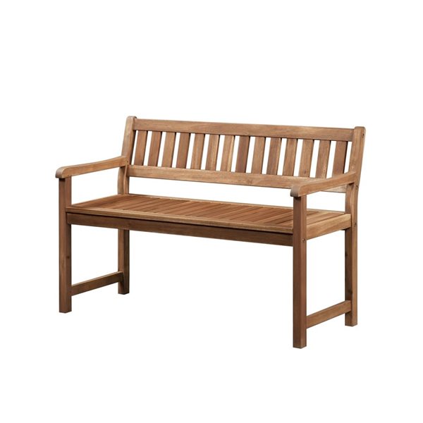 Banc double extérieur Lloyd par Linon Home Decor en teck brun, 45 l. x 20 p. x 30 po h.