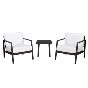 Mobilier d'extérieur 3 pièces Arkona par Linon Home Decor aluminium noir et coussins blancs