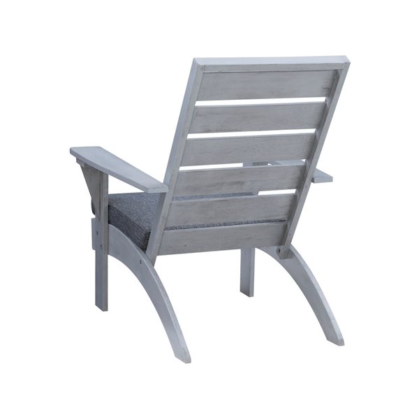 Linon Home Decor Beaumont Grey Wooden Outdoor Chair with Dark Grey Seat Cushion