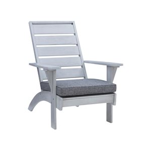 Linon Home Decor Beaumont Grey Wooden Outdoor Chair with Dark Grey Seat Cushion