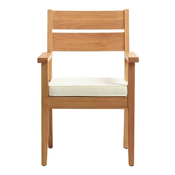 Chaise de salle à manger d'extérieur Sarandon par Linon Home Decor bois de teck et coussin blanc cassé