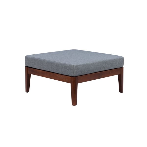 Linon Home Decor Dempsey Grove 30.25-in Square Walnut Wooden Outdoor Ottoman with Grey Cushion