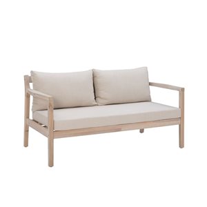 Causeuse d'extérieur Socha par Linon Home Decor 58,25 po l. bois acacia fini naturel, coussins beiges inclus