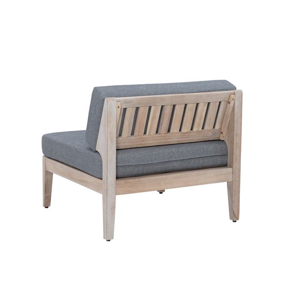 Chaise de centre en bois pour extérieur Dempsey Grove pas Linon Home Decor fini naturel et coussins gris